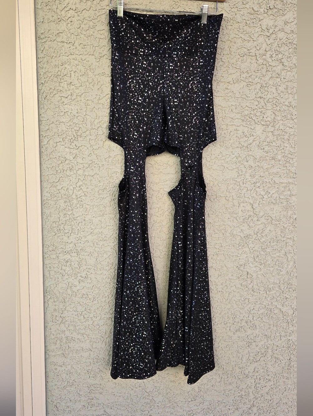 Festival Rave Black StarSpeckled High-Waist Cutout Flare Pants